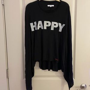 Peace Love World ‘Happy’ Long Sleeve Top Black in Size Small
